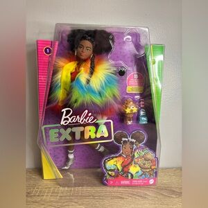 Barbie Extra Multicolor Rainbow Faux Fur Coat Doll